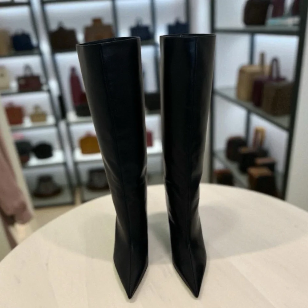 JIMMY CHOO Blake 85 logo-appliquéd leather wedge knee boots Size 36.5 - Picture 2 of 9